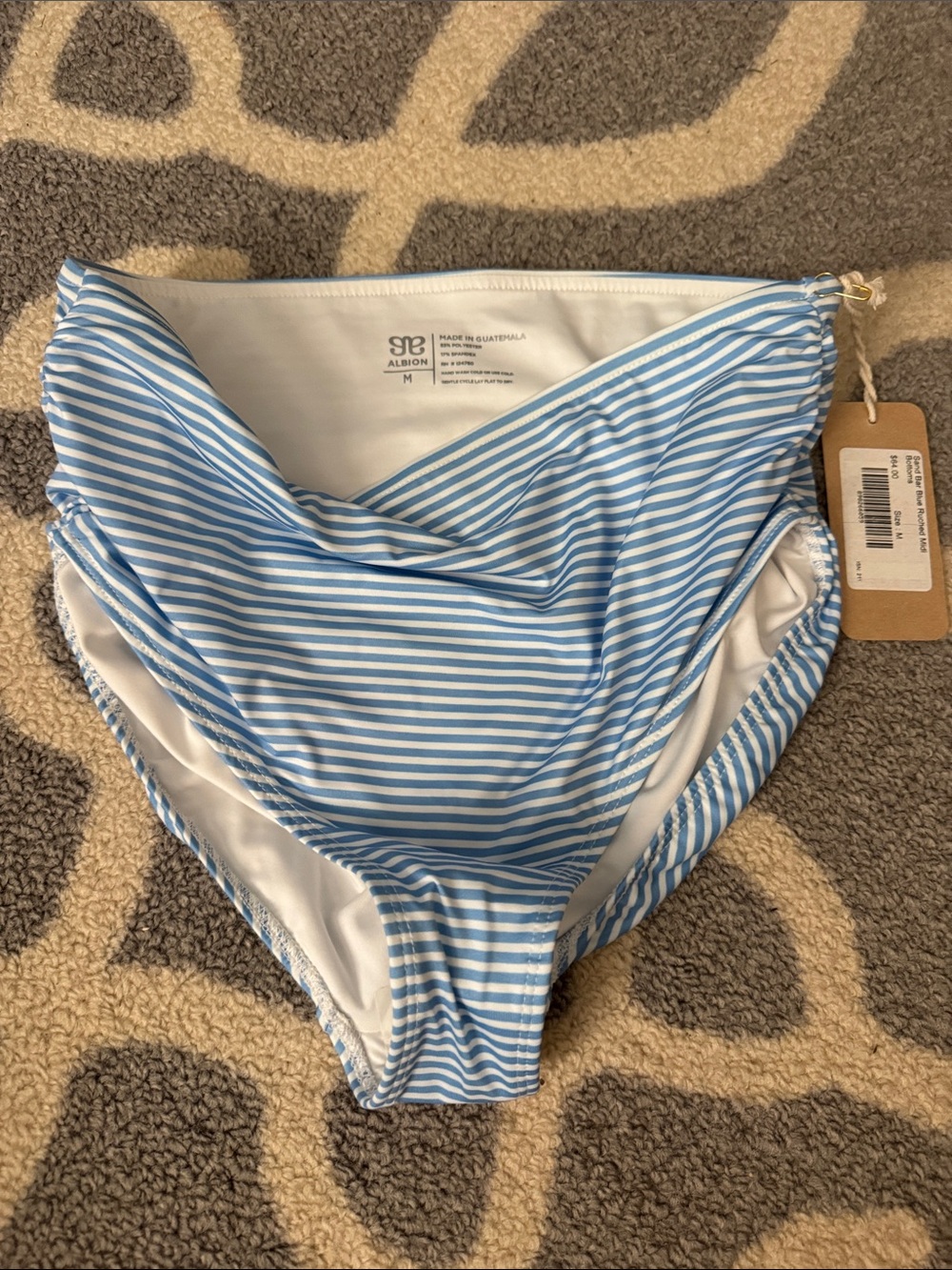 Albion Sky Blue & White Striped High-Rise Bikini Bottom